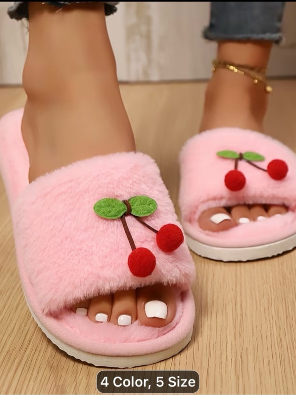 Cozy Pink Cherry Plush Slide Slippers - Women’s Size 7.5-8 - Picture 2 of 3
